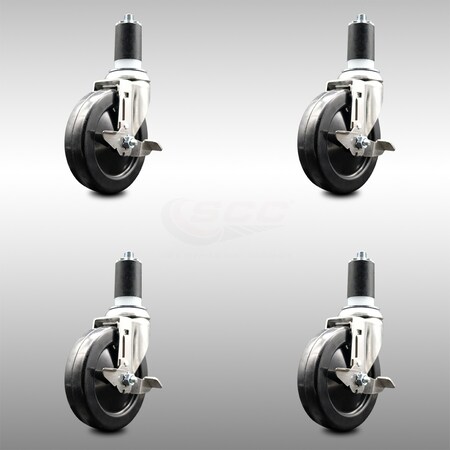 Service Caster 5 Inch 316SS Hard Rubber Swivel 1-5/8 Inch Expanding Stem Caster Set Brake SCC SCC-SS316EX20S514-HRS-TLB-158-4